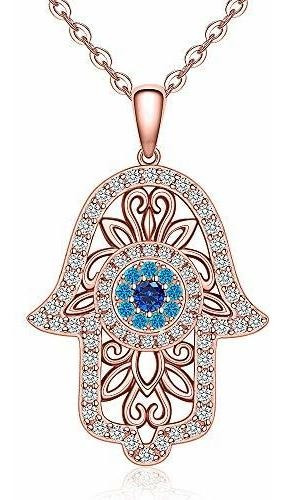 Collar - 925 Sterling Silver Hamsa Hand Necklace With Blue O