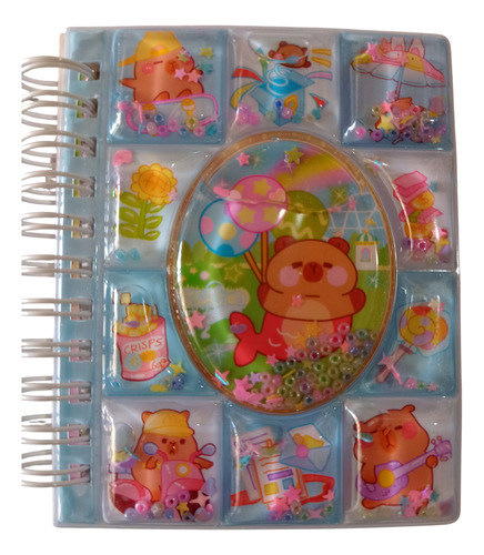 Libreta Capibara Tapa Con Agua Y Brillo Stickers Stickers Sirena