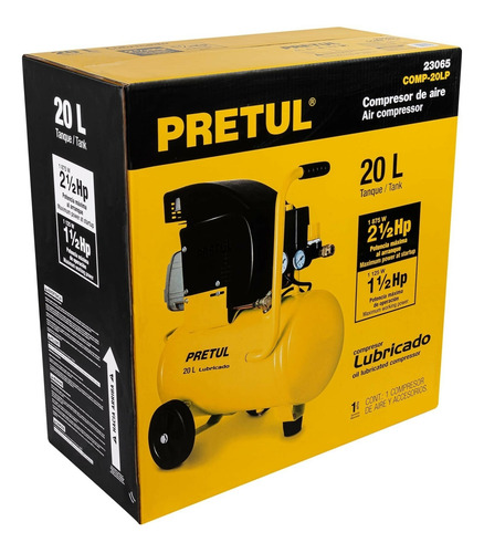 Imagen 2 de 2 de Compresor de aire eléctrico Pretul COMP-20LP monofásico 20L 1100W 120V 60Hz amarillo