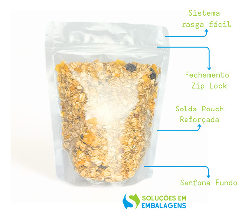 Embalagem Stand Up Pouch Transparente Zíper 14x19 1000 Un