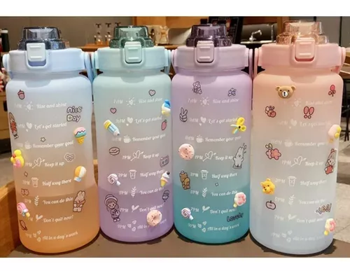 Botella agua Kawaii motivacional gym frases colores 2 litros, Moda de  Mujer