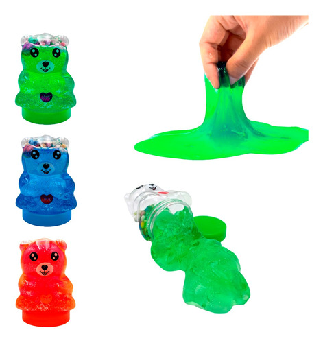 Slime Miki Moco Osito Pelotitas Fluo Pack X3 Diversion Niños