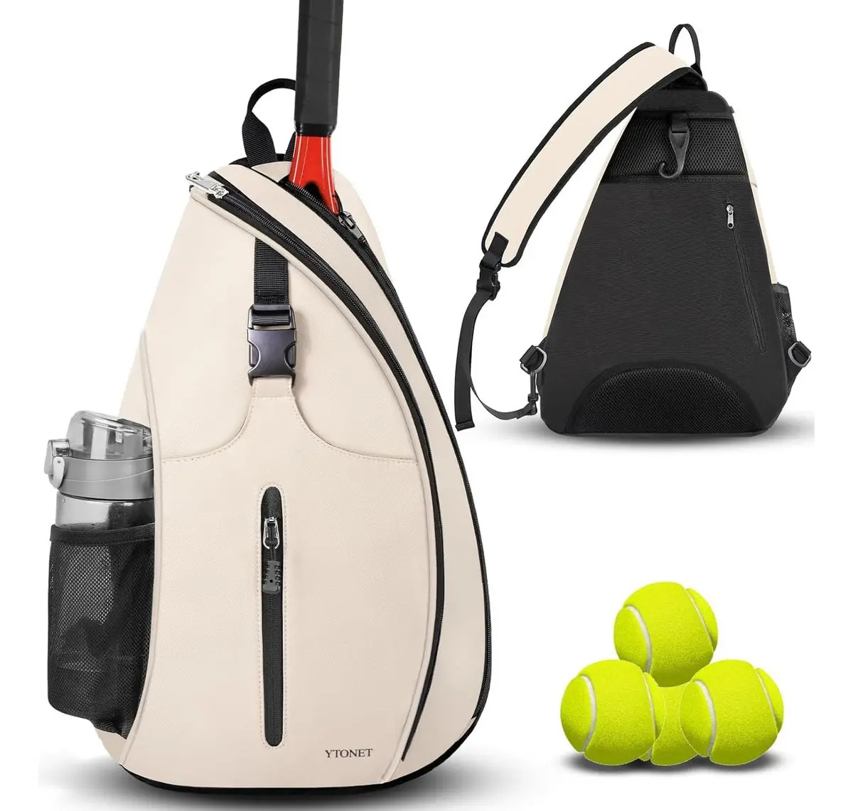 Mochila Raqueteira Beach Tennis, Bolsa De Tênis Transversal Para Raquete, Bolsa De Padel Grande Com Compartimento Separado, Antirroubo E Impermeável, Versátil Para Tênis, Badminton, Ytonet 1340 Branco