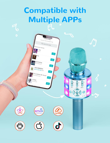 Micrófono De Karaoke Amazmic Kids Bluetooth Led Azul Claro