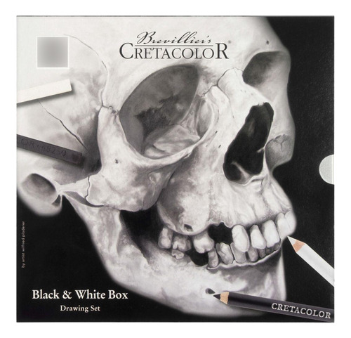 Estojo Desenho Black & White Box Skull Cretacolor 25 Pecas