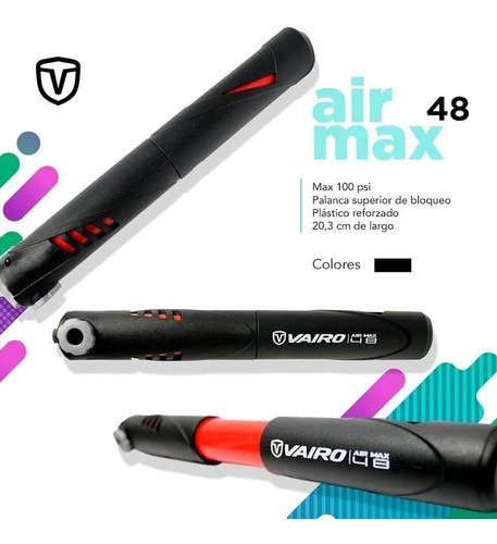 Inflador De Mano Bicicleta Vairo Air Max 48 100 Psi 