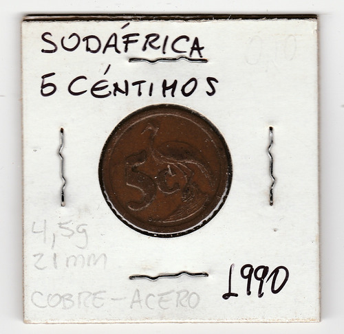 Moneda Sudáfrica 5 Céntimos 1990 Vf/xf