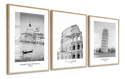 Kit 3 Quadros Decorativos Cidades Itália Roma Coliseu Vidro