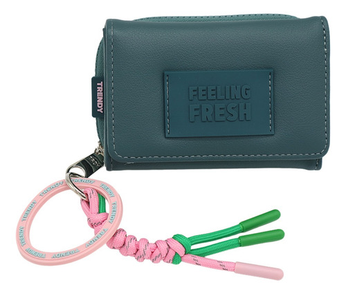 Billetera Trendy C/6 Tarjeteros Y Monedero C/ Llavero Regalo Tdy 28356.3 Petróleo Liso