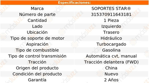 1) Soporte Motor Tras Izq A4 2.0l 4 Cil Cvt, Std Turbo 05/07