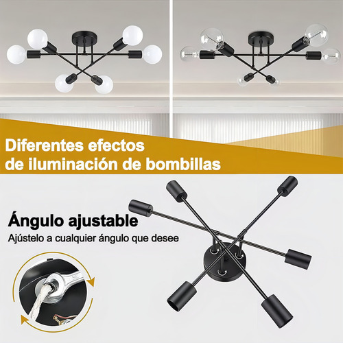 Banna 1 Piece E26 Lámpara Colgante Moderna E26, Plafón De Estilo Industrial De 6 Luces En Negro Para Isla De Cocina, Dormitorio, Comedor, Salón, Casa De Campo