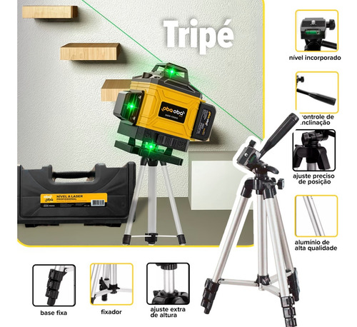 Nível A Laser 360º Verde 12 Linhas 3d Com Tripé Profissional