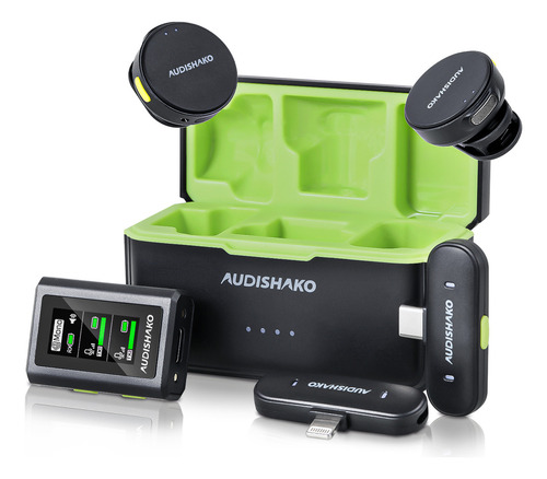 Micrófono Inalámbrico Solapa Audishako Mic-M2 Para Combo Color Negro, Para Iphone/Android/Cámara/Pc, Mini Micrófono De Lavalier, Filtro De Voz, Cancelación De Ruido, Batería De 40h Para Grabación Vlog