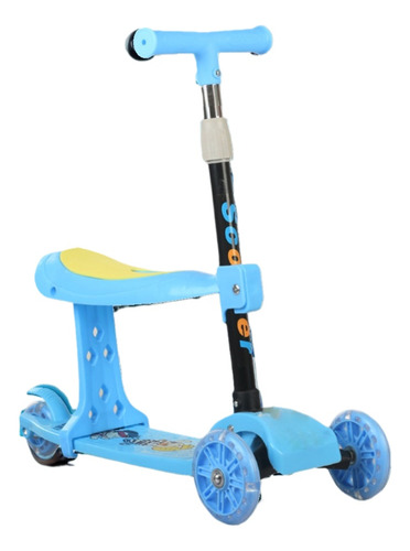 Patinete Infantil Plegable Ajustable Con Luz Led Y Taburete