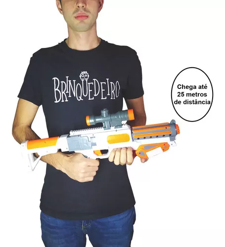 Lançador Metralhadora Automático Estilo Nerf Com 12 Dardos Cor Branco  Desenho Liso