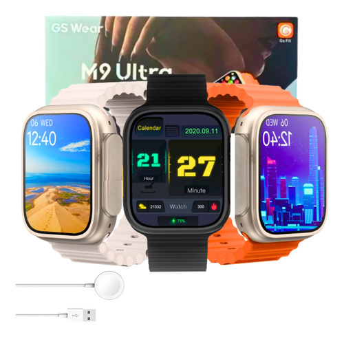 Relógio Smartwatch Feminino  Masculino M9 Ultra Mini Série 9 Cor Da Pulseira Laranja