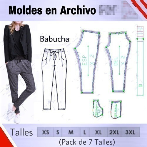 Molde Patrones Pantalon Babucha Moda 7 Talles