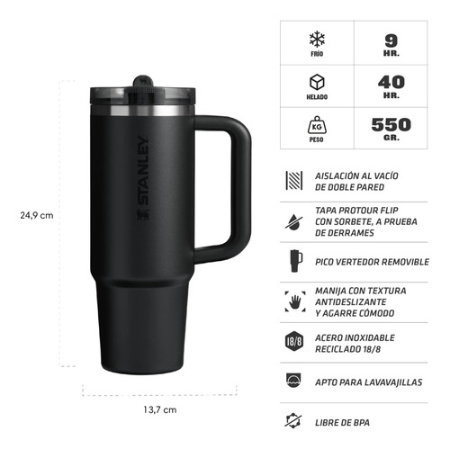 Vaso Termico Stanley Quencher Protour Flip Straw 887ml Full Negro 2.0