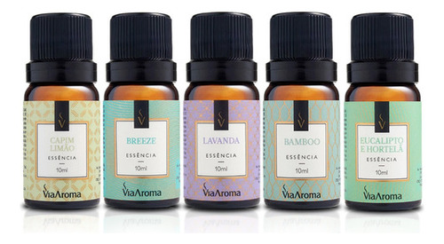 Kit 5 Essências Via Aroma 10ml Para Aromatizador E Difusor