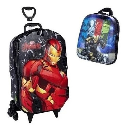 Mochila Homem De Ferro De Rodinhas 3d Maxtoy Lancheira Cor Vermelho Desenho do tecido Flash