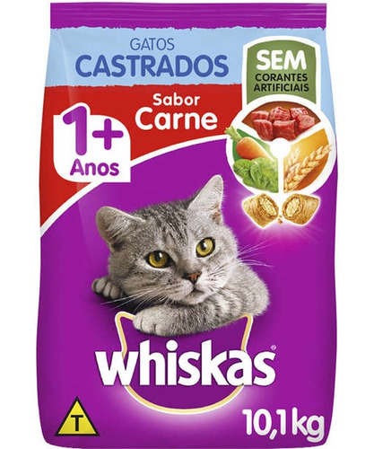 Ração Whiskas Carne Para Gatos Adultos Castrados 10.1 Kg