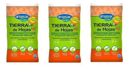 Pack 3 Saco Tierra De Hojas Anasac 40lts Sustrato Plantas