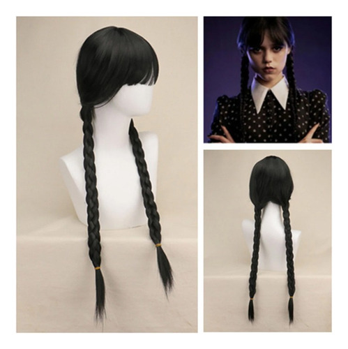 Disfraz Baile Merlina /wednesday Addams Cosplay Pelucas