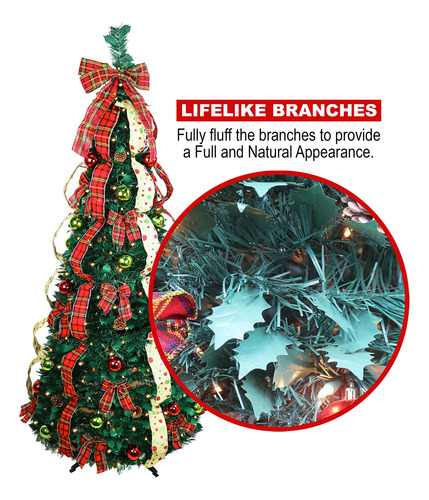 Árbol De Navidad Decorado 180 Cm Luces Soporte Y Adornos