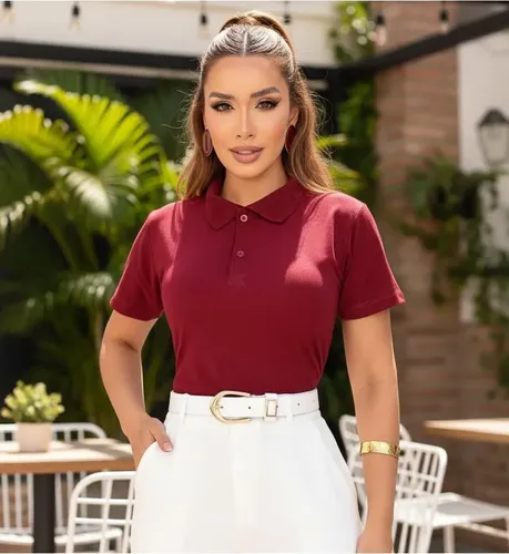 Camiseta Gola Polo Feminina Malha 100% Algodão Moda Trabalho