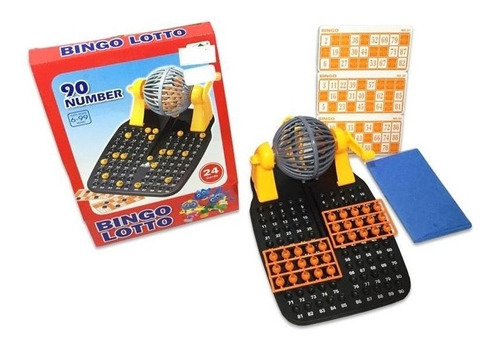 Bingo Plástico Con Bolillero 90 Bolillas Fichas 24 Cartones