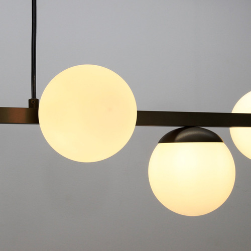 Pendente Luminalux 100cm Retangular 5 Globos Linear Plx5009 Estrutura Preto