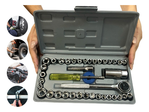 Jogo Kit Chave Soquete Catraca Cachimbo Reversível 40 Peças