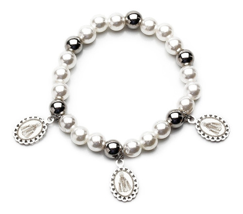 Pulsera De Acero Con Perlas Con Dijes Colgantes