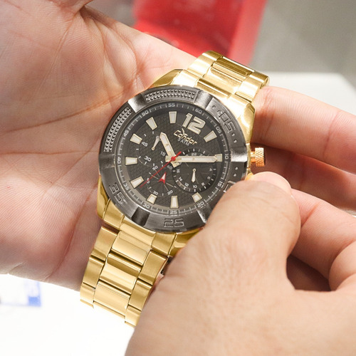 Relógio Condor Masculino Dourado Dual Time Original