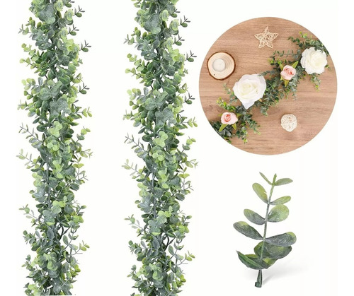 2 Guirnalda Eucalipto Artificial Planta Decoración Boda1.8 M