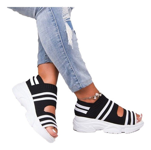 Sandalias Casuales De Punto Con Boca De Pez Para Mujeres