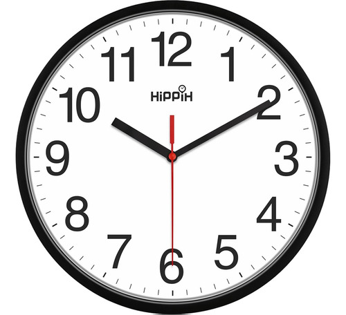 Hippih Reloj De Pared Negro Silencioso De Cuarzo De Calidad