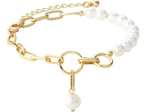 Pulseras De Perlas De Oro Para Mujer, Dije De Cadena De 16 Q
