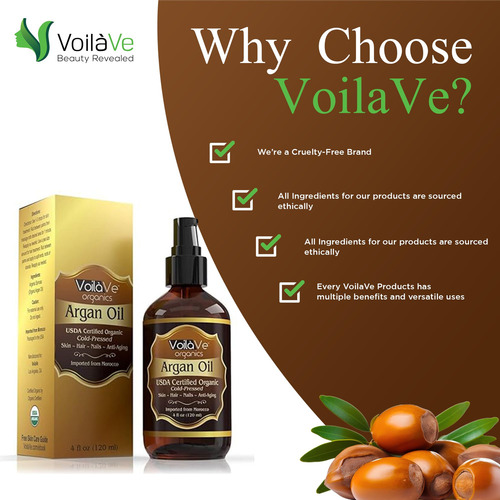 Aceite De Argán Voilave 100% Orgánico Puro Para Piel, Uñas Y