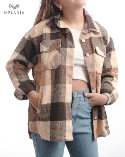 Imagen 2 de 5 de Leñadora Tartan Sobrecamisa Abrigada Invierno Mujer Moda