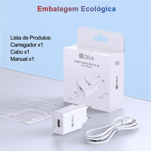Carregador 1hora Gar124 12w Adaptador Porta Usb-a Cabo 1 M