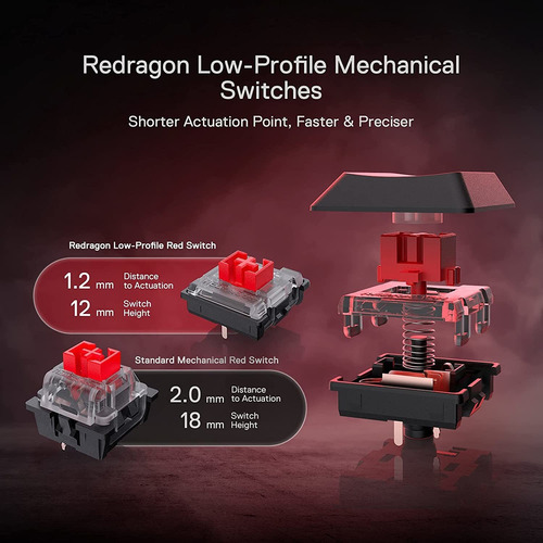 Teclado Redragon Para Pc Gaming, Horus K618, Switch Red