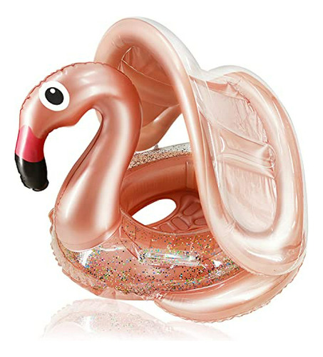 Anillo De Natación Flamingo Para Bebés Con Dosel, Sombrilla 