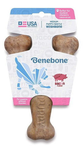 Benebone Puppy Wishbone Bacon Medium Juguete Perro Hueso 