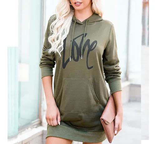 Vestido Tipo Sudadera Con Capucha De Manga Larga Para Mujer