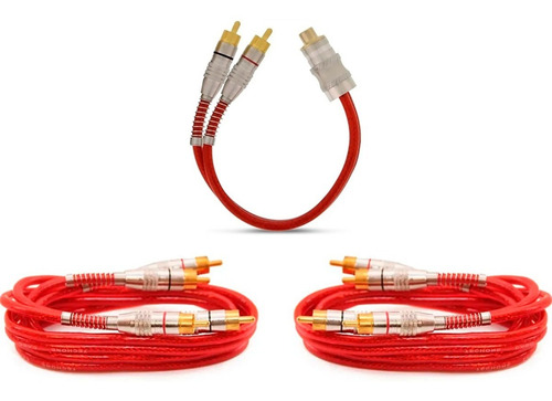 Kit 1 Cabo Y 1 Fêmea 2 Machos + 2 Rca 1 Metro Vermelho