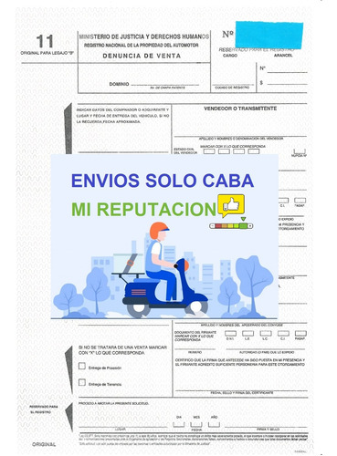 Formulario 11 Moto. Envíos Solo Caba