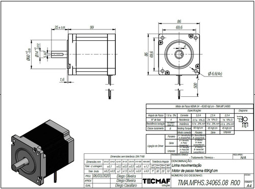 Imagem 2 de 2 de Motor De Passo Nema 34 65kgf - 5,0 Amp