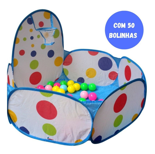 Piscina De Bolinha Infantil C Cesta E Bolinhas Azul Barraca