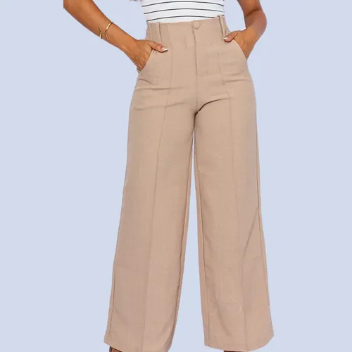 Pantalona Linho Feminina Calça Cintura Alta Social | Parcelamento